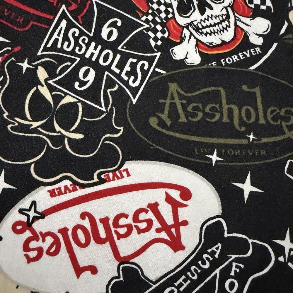 Assholes*s Live Forever AOP Skull Tattoo Hoodie‎ SMALL Rocker Punk Biker Grunge - Picture 6 of 10